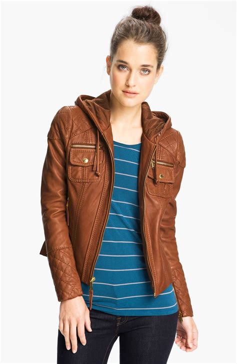 michael kors hooded leather jacket xs|Michael Kors insulated jacket.